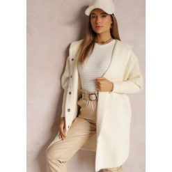 Jasnobeżowy Płaszcz Wełniany z Alpaką Oversize Długi z Kapturem Ortylia. Białe płaszcze damskie Renee, bez wzorów, z wełny, z kapturem. Za 159.99 zł.