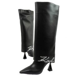 Buty, kozaki Karl Lagerfeld Debut Ii KL32084F0X czarne. Czarne kozaki damskie na zimę, z materiału, bez obcasa, na obcasie, bez zapięcia. Za 1,376.44 zł.