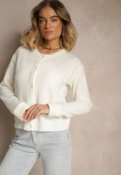 Biały Klasyczny Kardigan z Zaokrąglonym Dekoltem Reonira. Białe kardigany damskie Renee, l, bez wzorów, z jeansu. Za 149.99 zł.