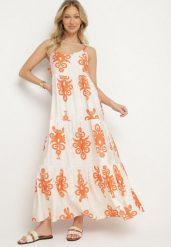 Pomarańczowa Wiskozowa Sukienka Rozkloszowana ze Wzorem Boho Silazi. Brązowe sukienki damskie Born2be, bez wzorów, z wiskozy, boho, bez ramiączek. Za 89.99 zł.