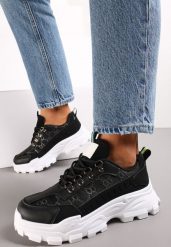 Czarne Sneakersy Sznurowane z Zaokrąglonym Noskiem na Grubej Podeszwie Alaiad. Czarne obuwie sportowe damskie Renee, bez zapięcia. Za 59.99 zł.