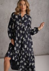 Niebieska Wiskozowa Sukienka o Rozkloszowanym Kroju z Guzikami przy Dekolcie Seave. Niebieskie sukienki damskie Renee, bez wzorów, z tkaniny, boho, bez ramiączek. Za 129.99 zł.