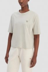 GUESS Zielony bawełniany t-shirt damski na krótki rękaw Colette Boxy, Rozmiar S. Zielone t-shirty damskie Guess, s, z aplikacjami, z bawełny, bez kołnierzyka. Za 189.99 zł.