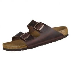 Klapki unisex Birkenstock Arizona WB. Brązowe klapki damskie Birkenstock, bez wzorów, z materiału, bez obcasa, bez zapięcia. Za 449.00 zł.