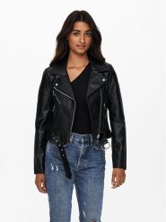 ONLY Kurtka z imitacji skóry Vera 15232135 Czarny Regular Fit. Czarne kurtki damskie Only, s, bez wzorów, ze skóry, bez kaptura. Za 299.99 zł.