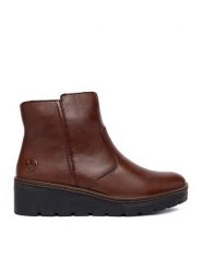 Rieker Botki CEO-X9165-27 Brązowy. Brązowe botki damskie Rieker, ze skóry, bez obcasa, na koturnie, bez zapięcia. Za 419.99 zł.