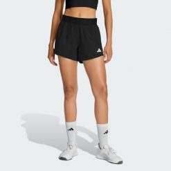 Szorty Pacer Workout Flex z tkaniny. Czarne spodenki sportowe damskie Adidas, l, bez wzorów, z materiału, z standardowym stanem, trekkingowe, climacool (adidas). Za 149.00 zł.