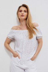 Koszula hiszpanka biała. Białe koszule damskie MOODO, xs, bez wzorów, z wiskozy, bez kołnierzyka, bez ramiączek. W wyprzedaży za 17.99 zł.