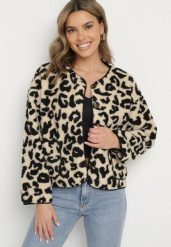 Beżowa Panterkowa Futrzana Kurtka z Kieszeniami Sewilaine. Brązowe kurtki damskie Born2be, l, bez wzorów, z futra, bez kaptura. Za 99.99 zł.