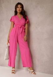 Fuksjowy Kombinezon z Wiskozy Zotolio. Czerwone sukienki damskie Renee, bez wzorów, z materiału, eleganckie, bez ramiączek. W wyprzedaży za 55.99 zł.