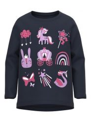 NAME IT Bluzka 13218927 Granatowy Relaxed Fit. Niebieskie bluzki i koszule dziewczęce Name it, bez wzorów, z bawełny, bez kołnierzyka, bez ramiączek. Za 54.99 zł.