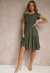 Ciemnozielona Rozkloszowana Sukienka z Wiskozy Linurea. Zielone sukienki damskie Renee, bez wzorów, z wiskozy, eleganckie, bez ramiączek. W wyprzedaży za 75.99 zł.