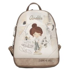 Plecak damski Anekke, z dekoracyjnym nadrukiem i metalowym logo zapinany na zamek z wygodnymi szelkami oraz ozdobnym brelokiem, beżowy, 42805-044. Brązowe plecaki Anekke, bez wzorów. Za 419.00 zł.