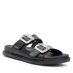 Klapki DeeZee. Czarne klapki damskie DeeZee, bez wzorów, bez obcasa, bez zapięcia. Za 139.99 zł.