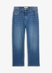 Jeansy straight, high waist, cropped. Niebieskie jeansy damskie bonprix, z podwyższonym stanem. Za 154.99 zł.