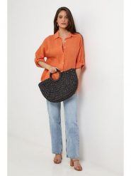 Lin Passion Lniana koszula w kolorze pomarańczowym rozmiar: 40/42. Pomarańczowe koszule damskie Lin Passion, bez wzorów, z koronki, klasyczne, bez kołnierzyka, bez ramiączek. Za 143.99 zł.