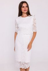 Elegancka ołówkowa dwuczęściowa sukienka koronkowa ecru. Sukienki damskie Stylove, bez wzorów, z koronki, eleganckie, bez ramiączek. Za 449.00 zł.
