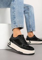 Czarno-Białe Sneakersy na Grubej Platformie z Tłoczeniem Ozdobione Wzorem w Panterkę Deolithra. Czarne obuwie sportowe damskie Born2be, na lato, z jeansu, bez zapięcia. Za 89.99 zł.