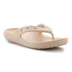 Japonki damskie Crocs Classic Flip V2. Brązowe klapki damskie Crocs, bez wzorów, z materiału, bez obcasa, bez zapięcia. Za 215.00 zł.