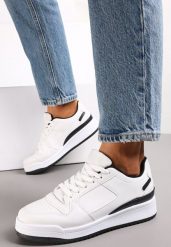 Biało-Czarne Sneakersy z Perforacją na Nosku i Wstawkami na Zapiętku Favisi. Białe obuwie sportowe damskie Renee, bez zapięcia. Za 59.99 zł.