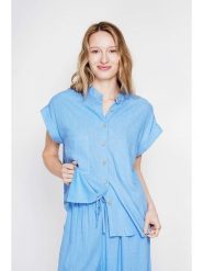 Le Jardin du Lin Lniana bluzka w kolorze błękitnym rozmiar: 38. Niebieskie bluzki damskie Le jardin du lin, bez wzorów, ze lnu, bez kołnierzyka, bez ramiączek. Za 130.99 zł.