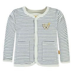 Bluza w kolorze biało-granatowym. Białe bluzy chłopięce Steiff, z okrągłym kołnierzem. W wyprzedaży za 97.95 zł.