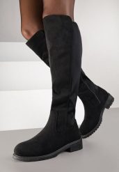 Czarne Kozaki Vices w Stylu Muszkieterek Amlave. Czarne kozaki damskie Born2be, z jeansu, bez obcasa, na płaskiej podeszwie, bez zapięcia. Za 119.99 zł.
