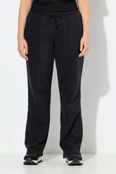 Damskie Spodnie dresowe zaszewki szerokie nogawki elastyczny pas. Czarne spodnie sportowe damskie Ulla Popken, plus size, bez wzorów, z bawełny. Za 239.99 zł.