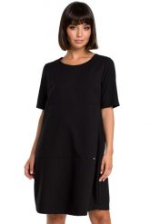Lniana sukienka na lato bombka oversize z kieszeniami czarna. Czarne sukienki damskie Bewear, bez wzorów, biznesowe, bez ramiączek. Za 289.00 zł.