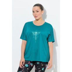 Damskie bluzka funkcyjna wstawki z siateczki okrągły dekolt rękaw 1/2. Zielone koszulki sportowe damskie Ulla Popken, plus size, bez wzorów, z elastanu, bez ramiączek. Za 223.99 zł.