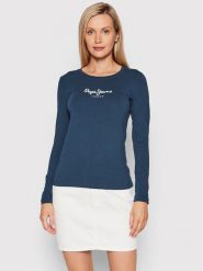 Pepe Jeans Bluzka New Virginia PL505203 Granatowy Slim Fit. Niebieskie bluzki damskie Pepe Jeans, xs, bez wzorów, z bawełny, bez kołnierzyka, bez ramiączek. W wyprzedaży za 89.99 zł.