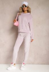 Jasnofioletowy Welurowy Komplet Dresowy Bluza z Kapturem i Spodnie Vilna. Fioletowe bluzy damskie Renee, m, bez wzorów, z dresówki, z kapturem. Za 69.99 zł.