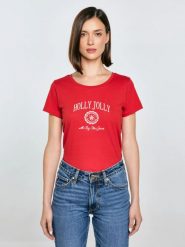 Koszulka damska z nadrukiem czerwona Serra 603. Czerwone koszulki damskie Big Star, l, bez wzorów, z dzianiny, bez kołnierzyka, bez ramiączek. Za 89.99 zł.