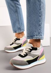 Szare Sneakersy z Kolorowymi Wstawkami na Ukrytym Koturnie Eirlys. Szare obuwie sportowe damskie Born2be, bez zapięcia. Za 139.99 zł.