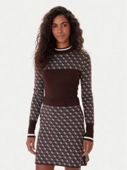 Guess Sweter W5BR24 Z3JD2 Brązowy Slim Fit. Brązowe swetry klasyczne damskie Guess, xxl, z syntetyku, bez kołnierzyka. Za 299.99 zł.