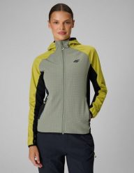 4F Kurtka softshell wiatroodporna damska - oliwkowa XS. Brązowe kurtki damskie 4F, s, bez wzorów, z materiału, bez kaptura. Za 249.99 zł.