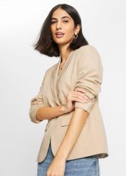 Żakiet z ozdobnym guzikiem. Brązowe marynarki i żakiety damskie bonprix, bez wzorów, eleganckie. Za 169.99 zł.