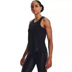 Koszulka damska Under Armour ISO-CHILL LASER TANK. Czarne koszulki damskie Under Armour, l, bez wzorów, bez kołnierzyka, bez ramiączek. Za 139.99 zł.