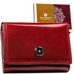 Klasyczny, skórzany portfel damski w czerwonym kolorze zamykany zatrzaskiem i biglem - Peterson. Czerwone portfele damskie Peterson, bez wzorów, ze skóry. Za 119.99 zł.