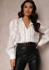 Biała Koszula Kalladia. Białe koszule damskie Renee, m, z aplikacjami, z koronki, boho, bez kołnierzyka, bez ramiączek. Za 139.99 zł.
