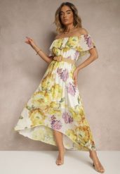 Żółta Sukienka Hiszpanka z Kwiatowym Wzorem i Plecionym Paskiem Sadeene. Żółte sukienki damskie Renee, bez wzorów, eleganckie, bez ramiączek. W wyprzedaży za 80.99 zł.