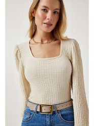 Happiness Istanbul Koszulka w kolorze kremowym rozmiar: 40. Brązowe koszulki damskie Happiness Istanbul, bez wzorów, bez kołnierzyka, bez ramiączek. Za 65.99 zł.