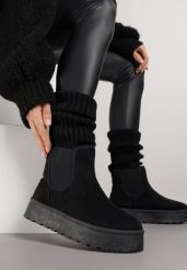 Czarne Śniegowce na Platformie Typu Sztyblety Ahelina. Czarne śniegowce damskie Renee, z jeansu. Za 89.99 zł.
