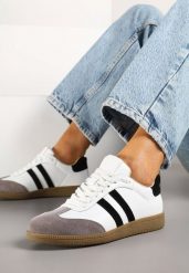 Białe Skórzane Sneakersy Tenisówki Velauri. Białe obuwie sportowe damskie Renee, bez wzorów, z jeansu, bez zapięcia. Za 189.99 zł.