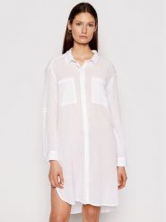 Seafolly Tunika Crinkle Twill 53108-CU Biały Regular Fit. Białe tuniki damskie Seafolly, xl, bez wzorów, z bawełny, bez kołnierzyka, bez ramiączek. Za 239.99 zł.