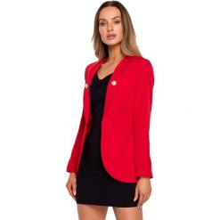 Elegancki Żakiet z Ozdobnymi Guzikami - Czerwony. Czerwone marynarki i żakiety damskie MOE, l, bez wzorów, z elastanu, eleganckie. Za 298.90 zł.