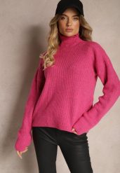 Fuksjowy Golf z Elastycznej Dzianiny Cuzze. Czerwone golfy damskie Renee, m, bez wzorów, z dzianiny, bez ramiączek. Za 79.99 zł.