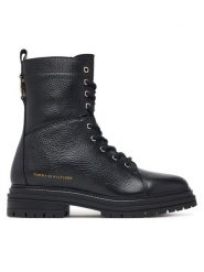Tommy Hilfiger Trzewiki Th Emboss Grain Leather Boot FW0FW09553 Czarny. Czarne botki damskie Tommy Hilfiger, ze skóry, bez obcasa, na płaskiej podeszwie, bez zapięcia. Za 799.99 zł.