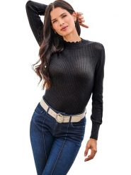 Heine Sweter w kolorze czarnym rozmiar: 48. Czarne swetry klasyczne damskie Heine, prążkowane, bez kołnierzyka. Za 82.99 zł.