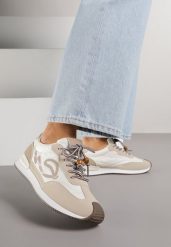 Beżowe Sneakersy z Geometrycznym Wzorem Prisnore. Brązowe obuwie sportowe damskie Born2be, z jeansu, bez zapięcia. Za 99.99 zł.